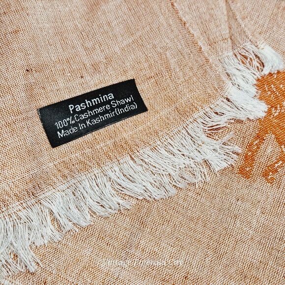 Handwoven Pashmina 100% Cashmere Wrap Shawl Salmon Pink Camel Design India Scarf - Picture 10 of 12